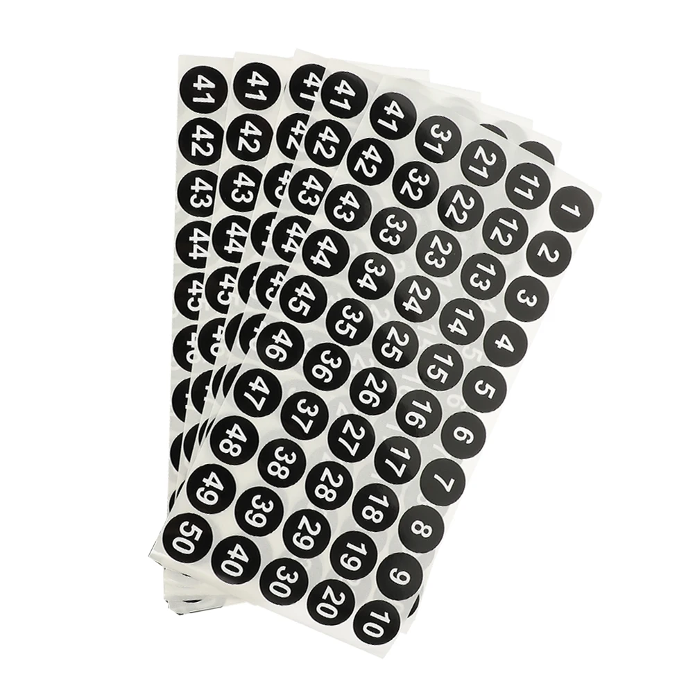 

250 Circular Digital Labels Numbered Stickers 1-50 Black 2.54cm Self-adhesive Waterproof Tags Office Folder Organization