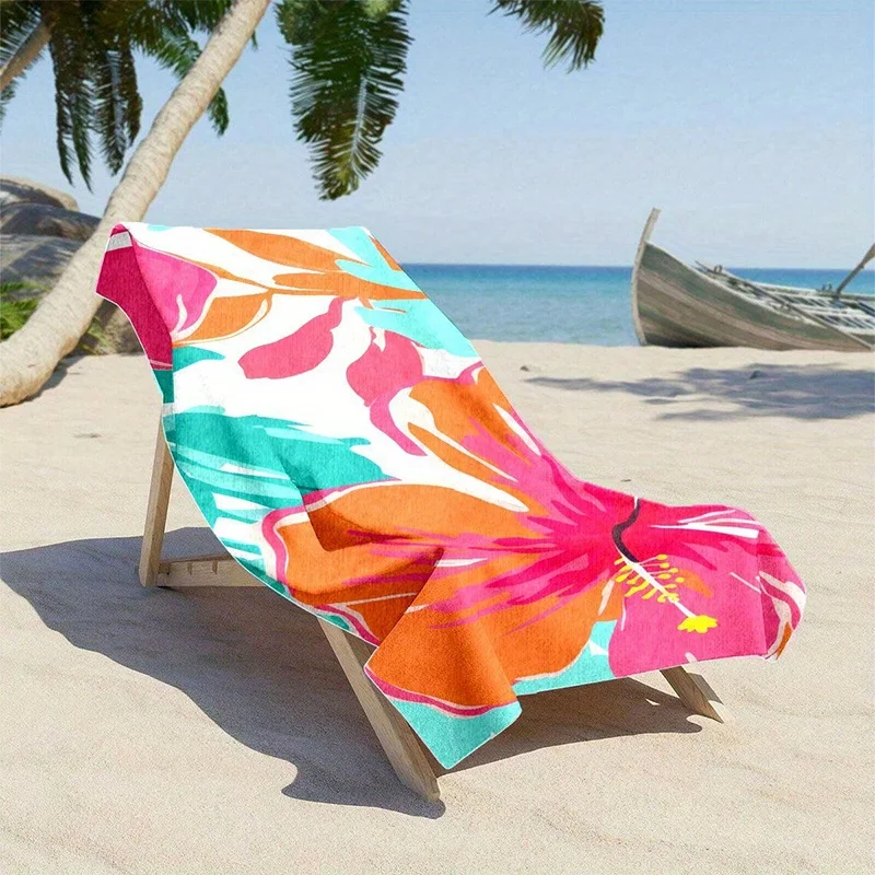 Beach Towel Tropical Flowers Printed Pattern Sun Protection Windproof Suitable For Pool Camping Travel Blanket