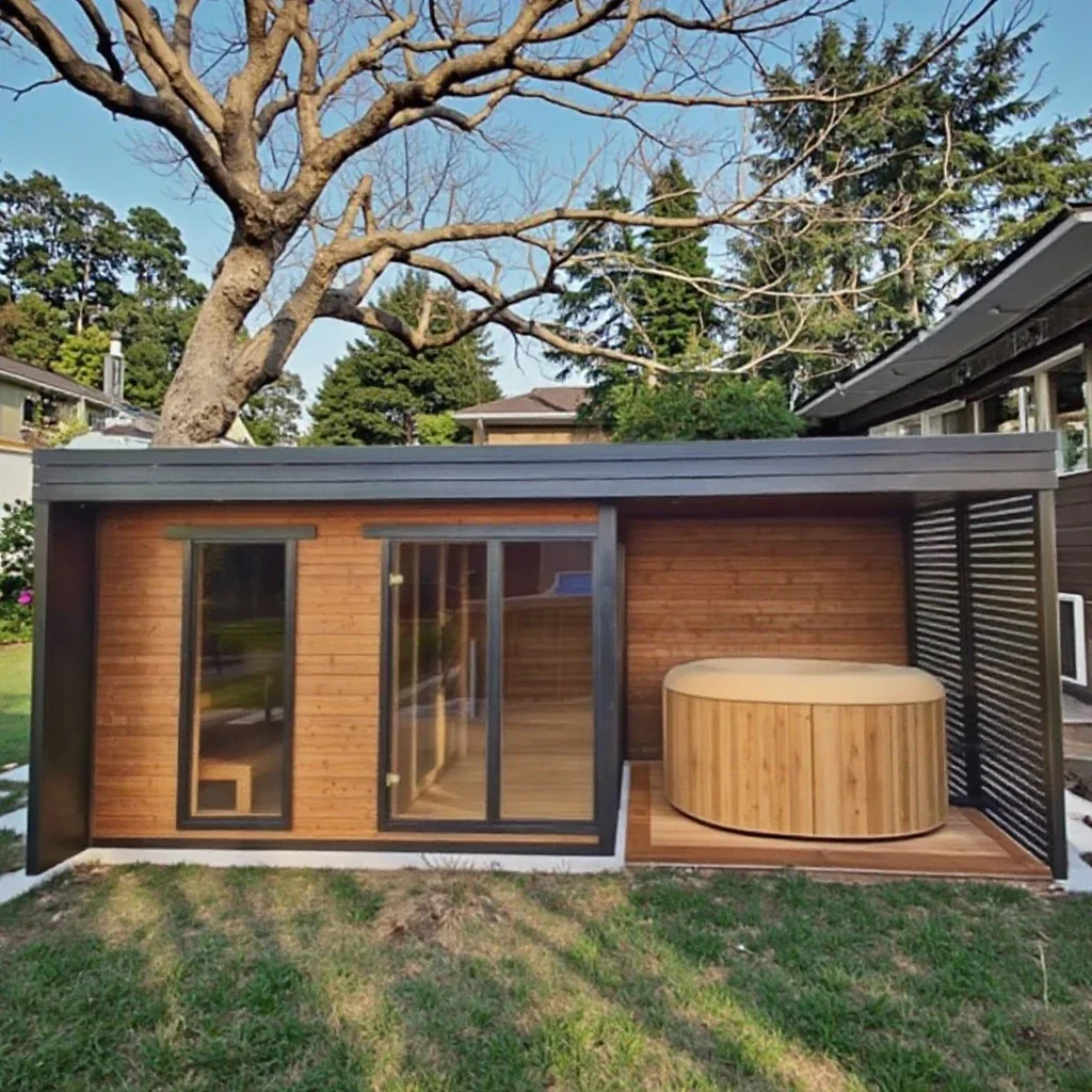 Customized Garden Family Vacation Large Outdoor Sauna Combination Shower Lounge Cold Bath Hot Tub