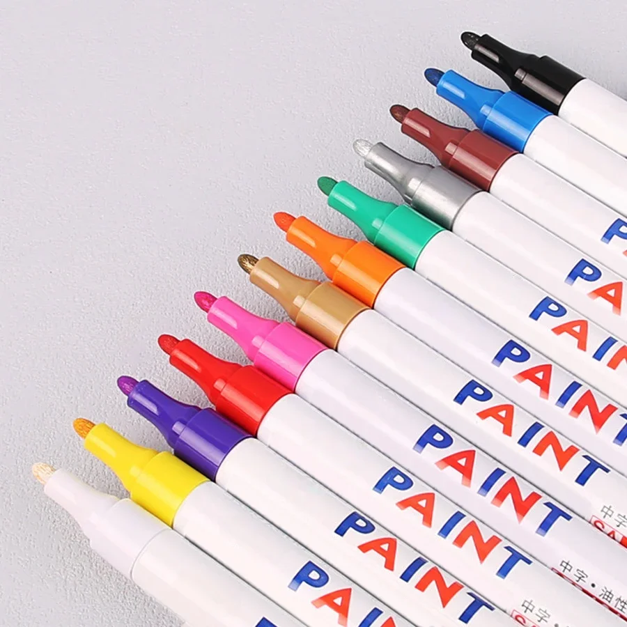 قلم تحديد طلاء دائم قائم على الزيت المقاوم للماء 12 لونًا للصور والسيراميك وسجلات القصاصات قلم تحديد معدني زجاجي