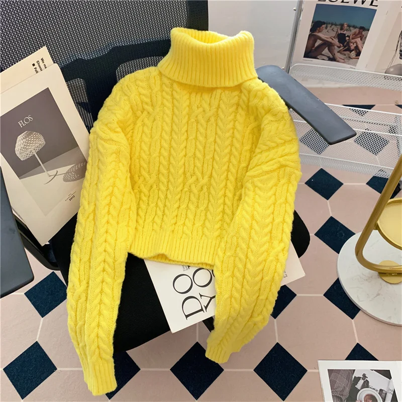 Turtleneck Sweater Women Pullover Autumn Winter Clothing Thicker Tops 2023 Women's Loose Thick Line Bubble Sleeve Sweater