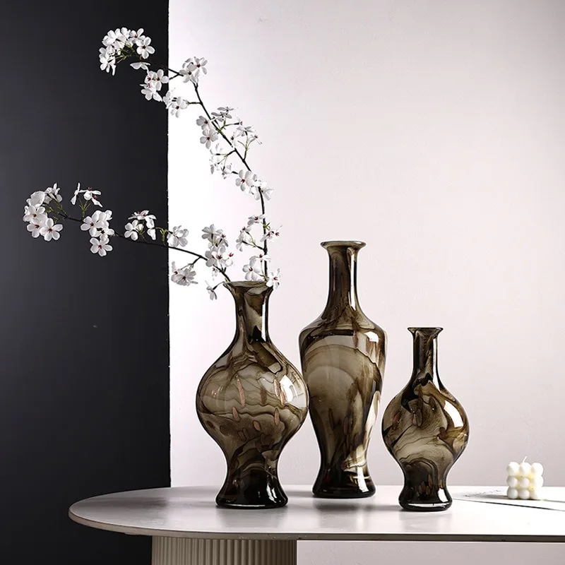 

Modern simple Italian retro jade bottle handmade marble ink flower glass decoration luxury hotel room decoration