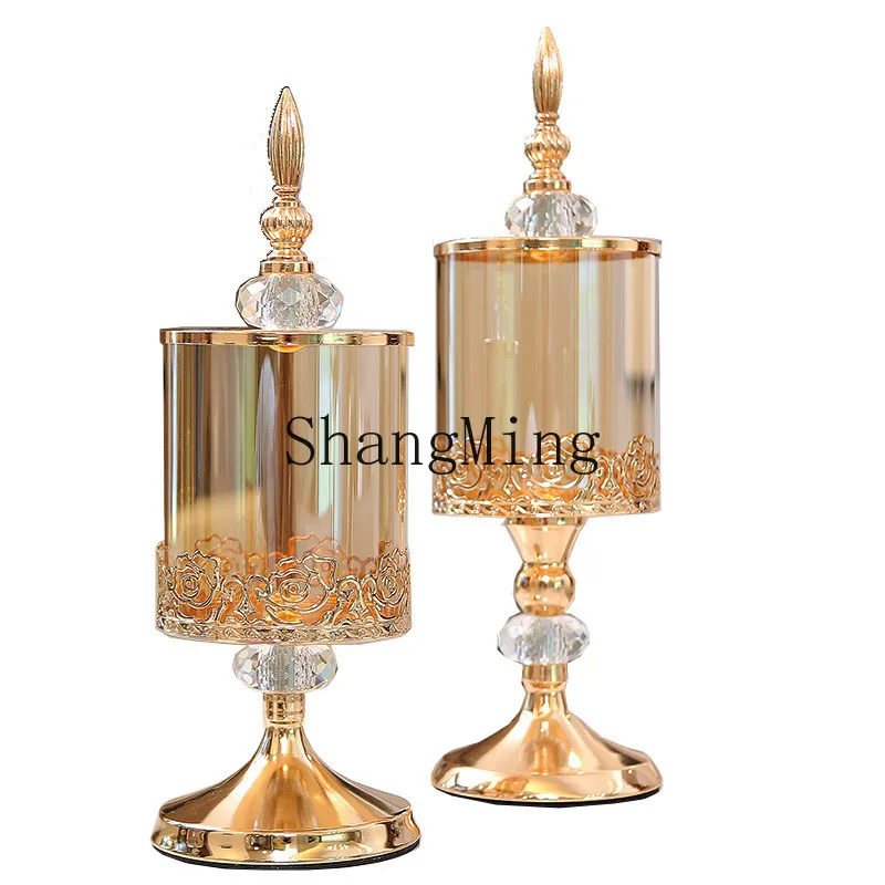 

PYH crystal glass with lid storage jar beauty living room coffee table lace candy jar storage decorative ornament