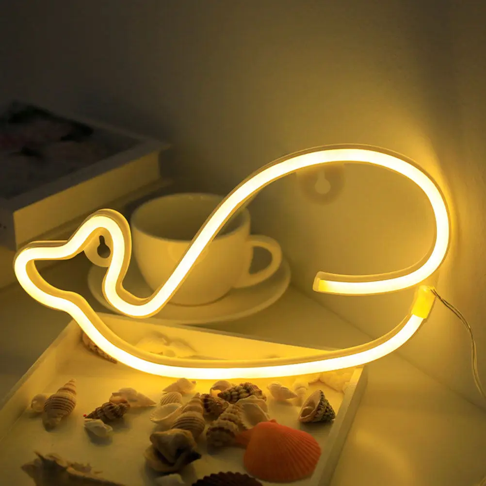 

Hanging Whale Neon Sign LED Wall Decor for Bedroom Aesthetic Room Decoration Multi-Functional USB Battery Powered Warm Light