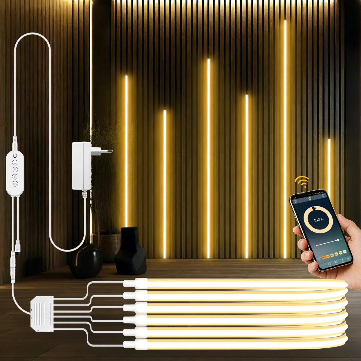 2/4/6-in-1 RF Remoter Embeded COB Strip Neon Light LED Tape Cabinet Acoustic Wall Wood Grille TV Background Decor Bluetooth APP
