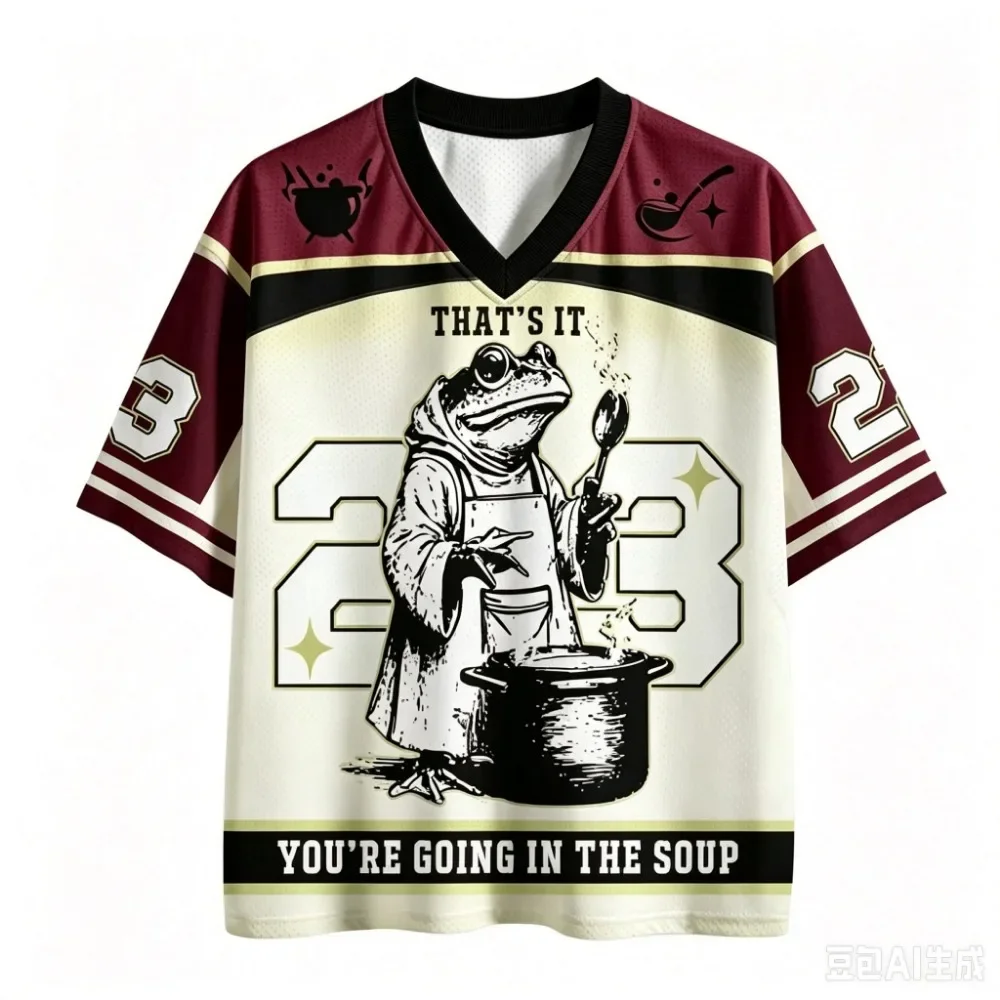 Lustiges Cartoon-Frosch-Koch-Design, 3D-Druck, Street-Hip-Hop, Y2K, sportlich, schnelltrocknend, atmungsaktiv, Herren- und Damen-T-Shirt mit V-Ausschnitt, große Größen. – Detail 6