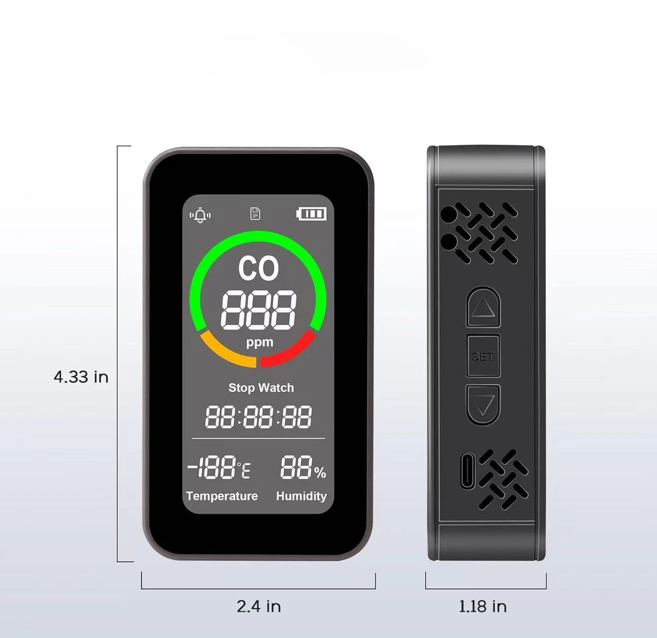 Smart Air Quality Monitor Carbon Monoxide Detector 3000mAh Battery Emergency Light Thermometer for Outdoor Camping
