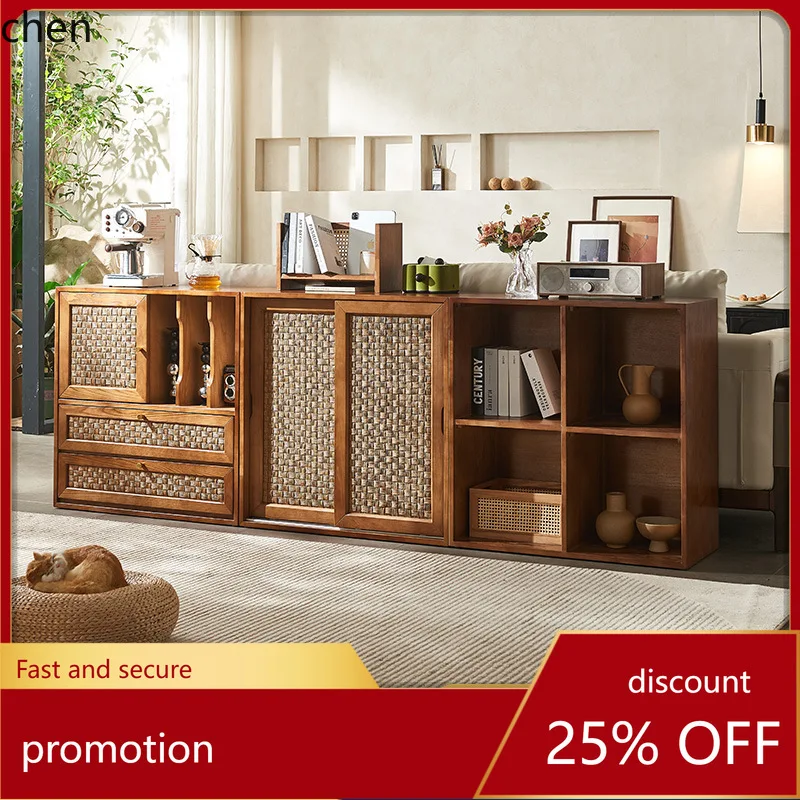 

HT Retro Multifunctional Integrated Solid Wood Freestanding Combination Cabinet Storage Bookcase Storage Floor Cabinet