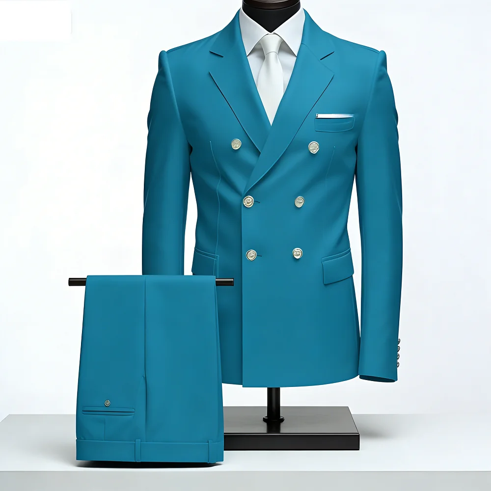 2 Piece Men's Suit Luxury White Tuxedo Double Breasted Blazer Suit Elegant Wedding Party Attire Matching Pants for Formal Occasi