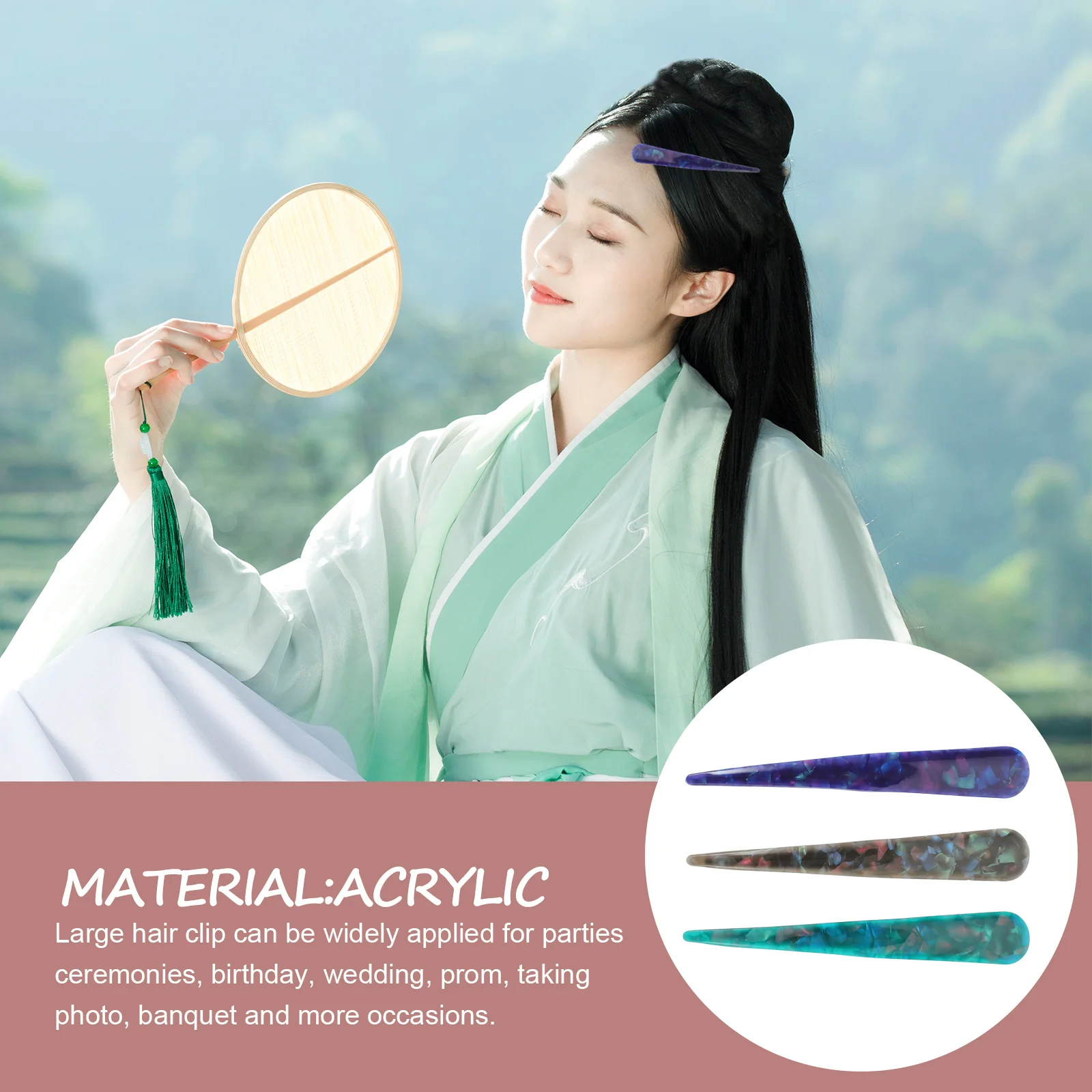 

Набор из 3 больших акриловых заколок для волос, винтажные декоративные аксессуары для женщин для церемоний, дней рождения и мероприятий