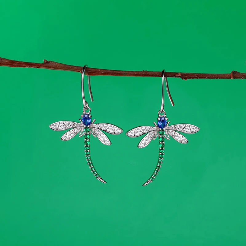 Huitan Exquisite Dragonfly Pendant Earrings Female Brilliant Zirconia Jewelry for Daily Party Delicate Insect Accessories Gift