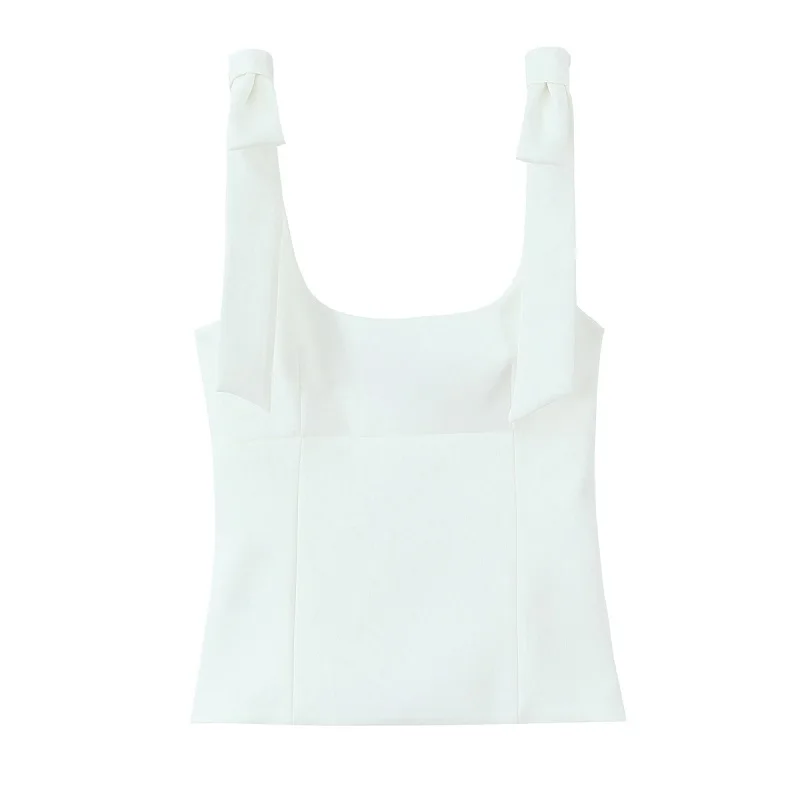 MUJER White Bow Crop Top Woman Sexy Backless Bustier Tops for Women Summer Camisole Sleeveless Tops Women Strap Short Tops Woman image 3