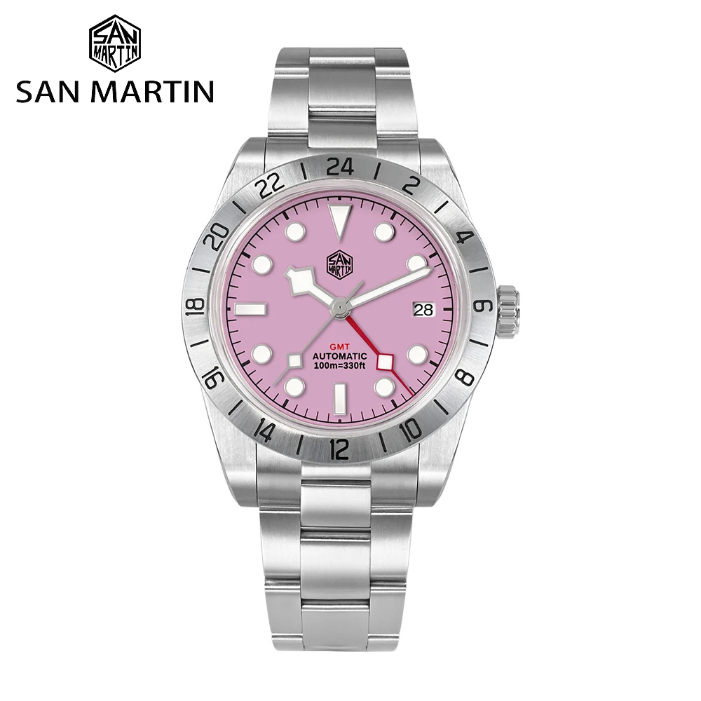 

San Martin 39 мм Роскошные часы для пар NH34 GMT Нержавеющая сталь 316L Автоматические механические мужские часы Подарок для парня Сапфир