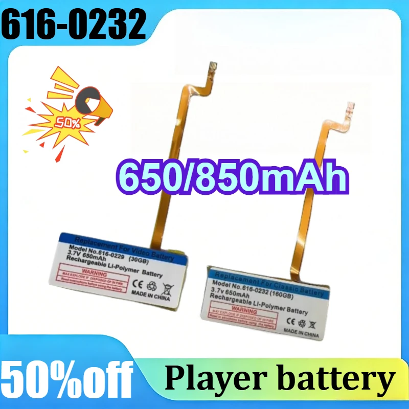 

New 850mAh 616-0232 30GB 60GB 80GB 160GB Battery for IPod Fits for 5th Gen Video A1238 and For 6th Gen Classic Thick