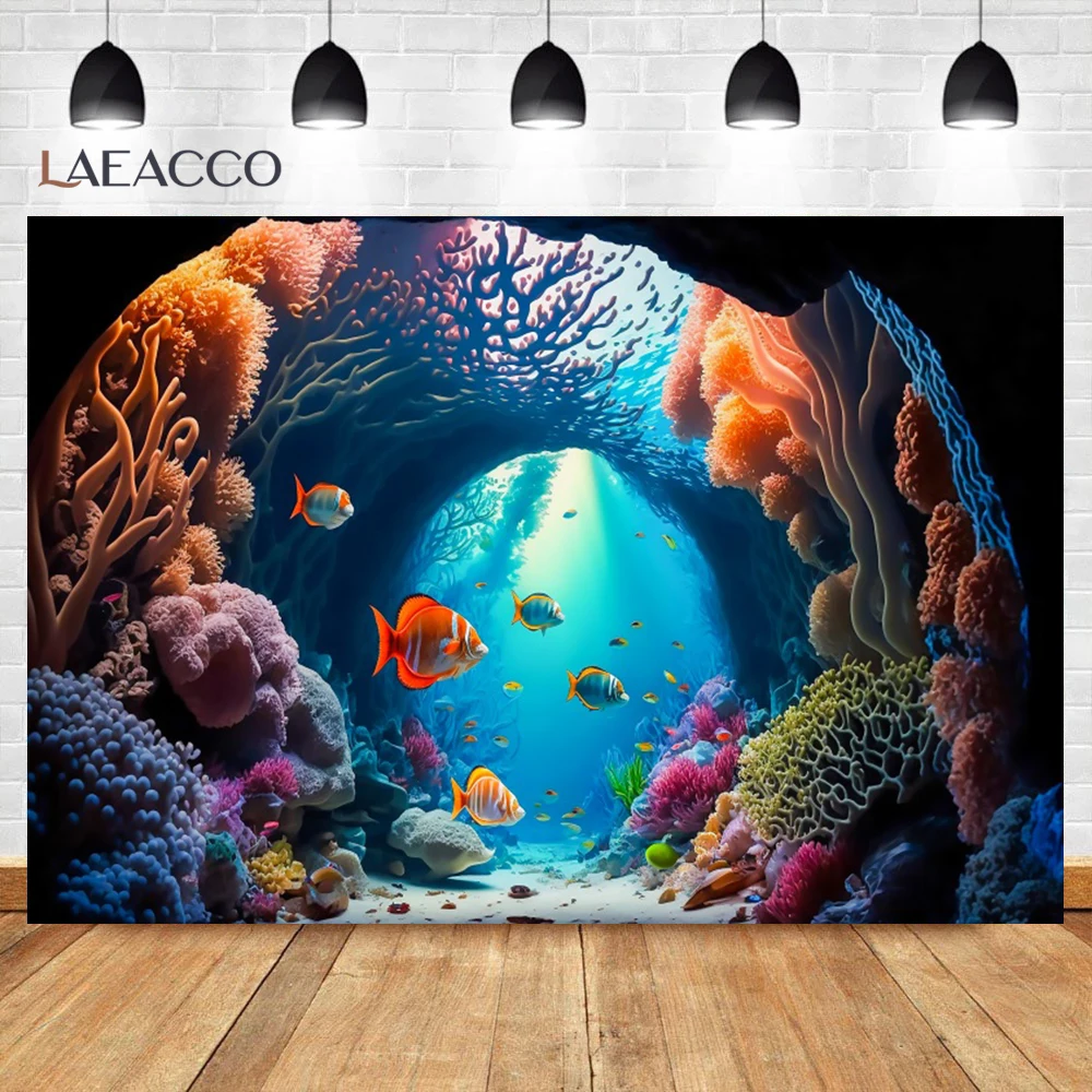 Ocean World Undersea Fish Coral Aquarium Photography Background Kid Birthday Party Decor Banner Portrait Background Photo Studio