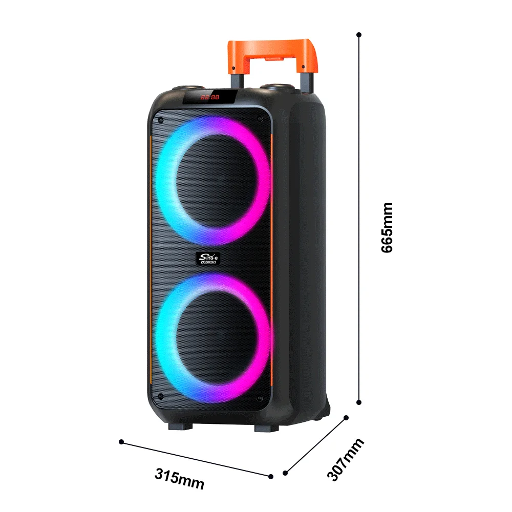 ZQS8263 أحدث مكبرات صوت كاريوكي بلوتوث 50 وات مزدوجة 8 بوصة قرون عربة كبيرة صندوق الصوت مع ميكروفون لاسلكي للتحكم عن بعد