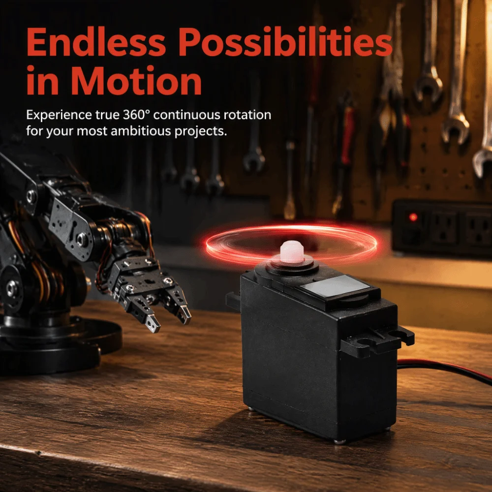 360 Degree Rotation Continuous Rotation Servo Lightweight Design NFC-Enabled Micro Servo Motor Black Color 5.5kg Torque