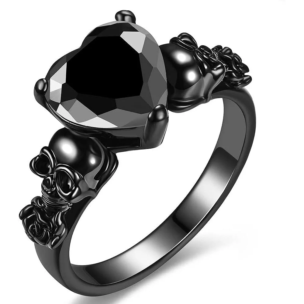 Gothic Skull Black Rose Flower Rings Women Purple Red Heart Zircon Crystal Valentine's Day Anniversary Engagement  Jewelry