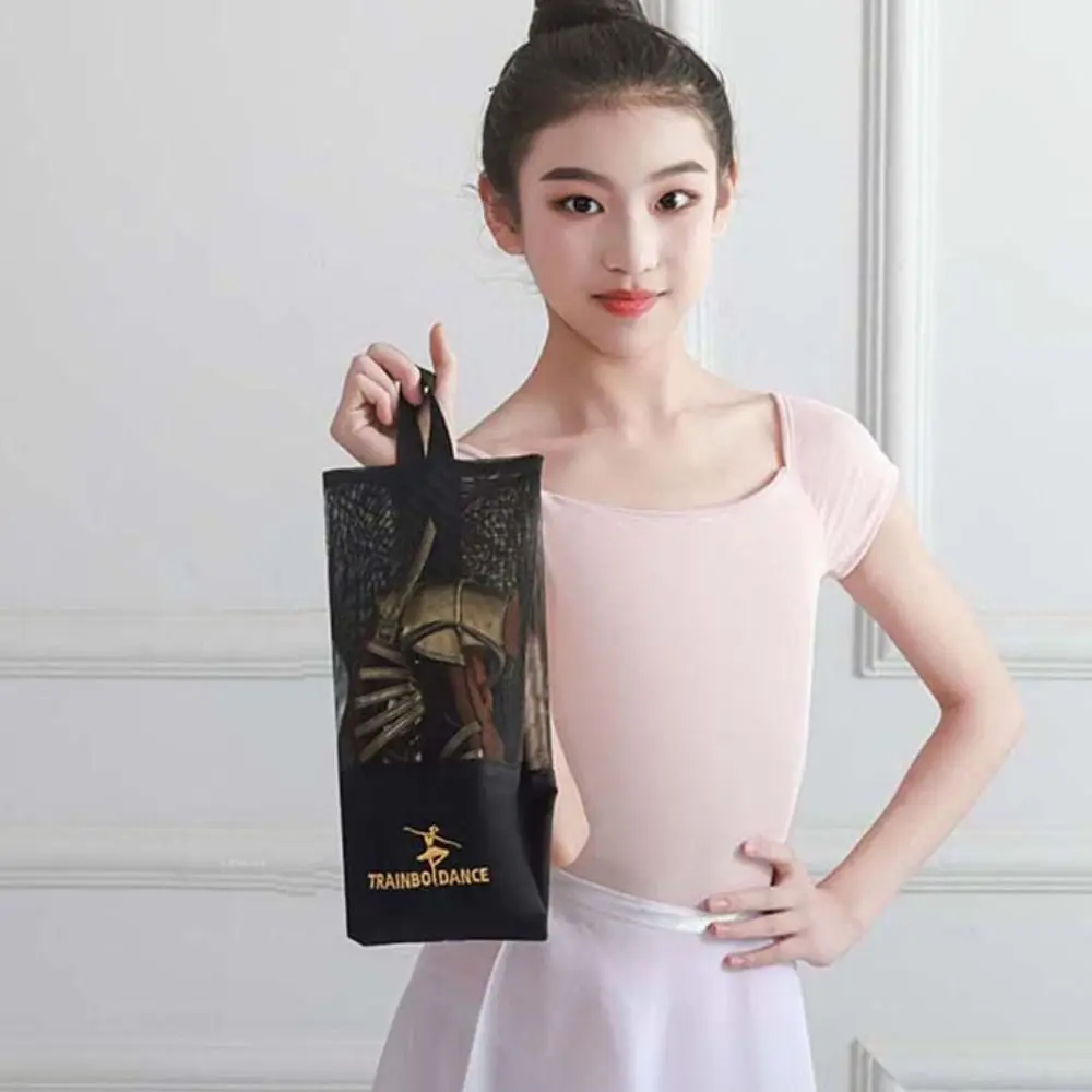

Portable Breathable Latin Dance Shoe Bag Black Color Handbag Ballet Organizer Bags Net Bag Nylon Mesh Dance Pouch Ballerina