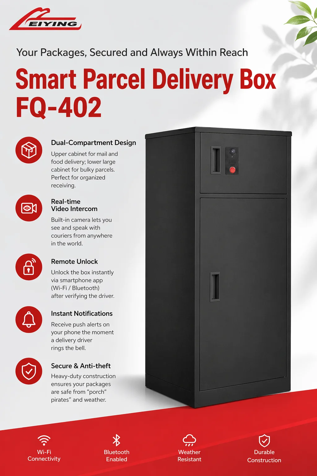 Smart Parcel Delivery Box With Camera And App Remote Unlock Double Layer Intelligent Mailbox WiFi Bluetooth Connectivity Weather