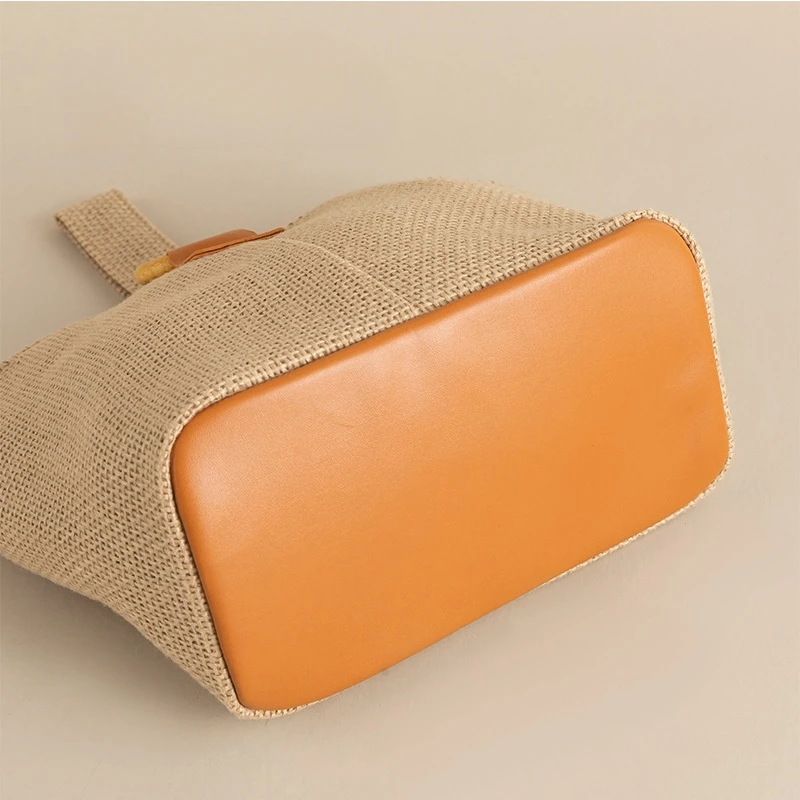 Ethnic Style Vintage Linen Bucket Bag for Women 2024 Summer Seaside Vacation Bohemian Beach Bag Female Casual Top-Handle Bag