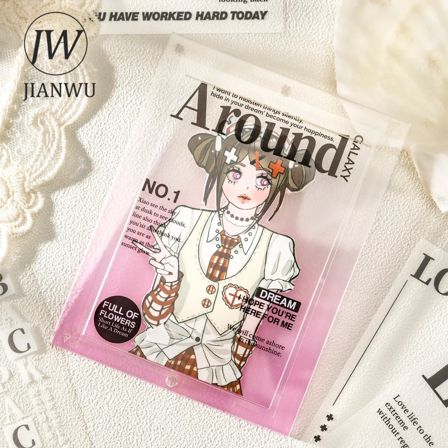 JIANWU Collage Monthly Series Vintage English Text Border PET Material Collage Sticker Book Creative DIY Journal Stationery