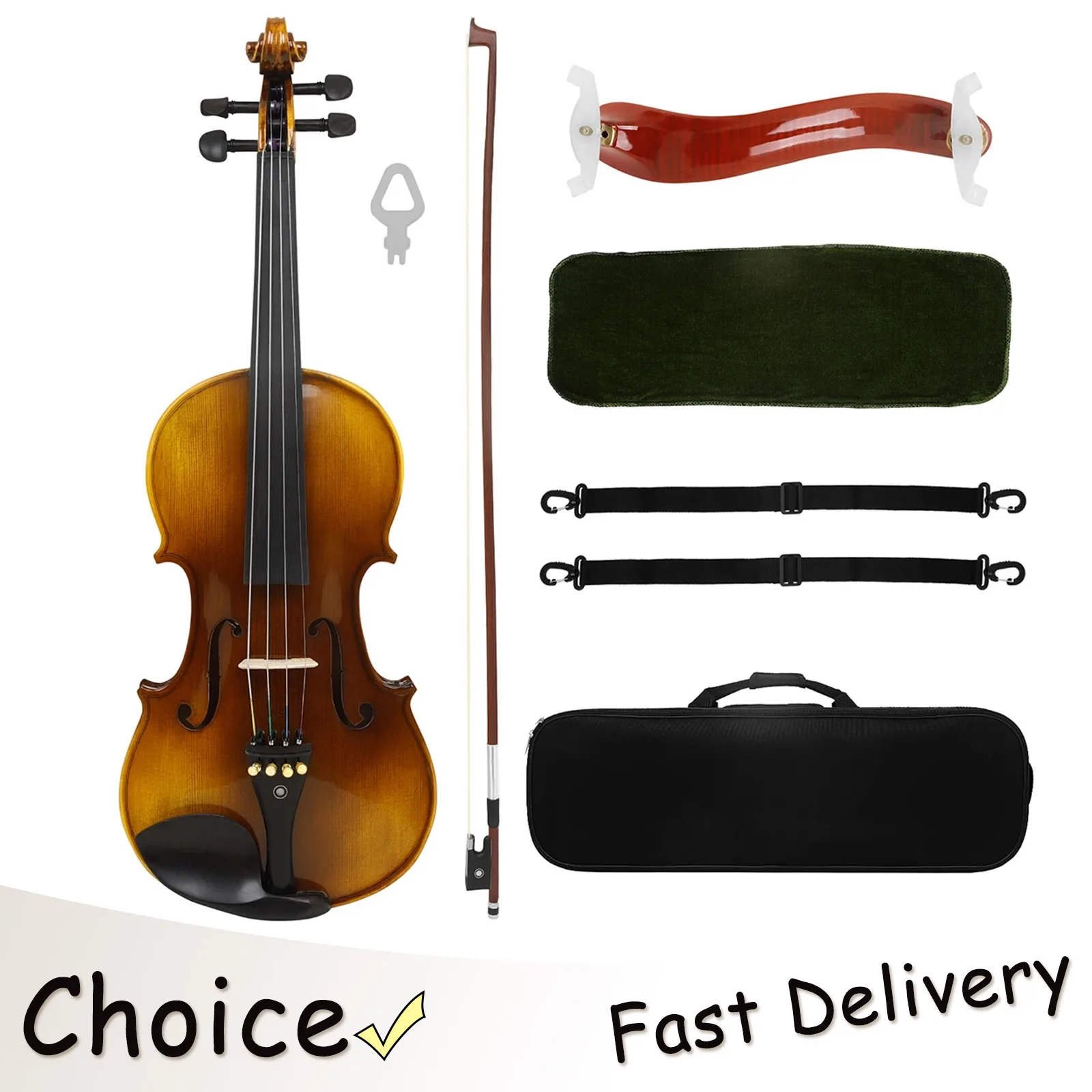 

Astonvilla 4/4 Violin Spruce Top Maple Tiger Stripe All Ebony Fittings Parts Square Box Hygrometer Bag Professional Violin
