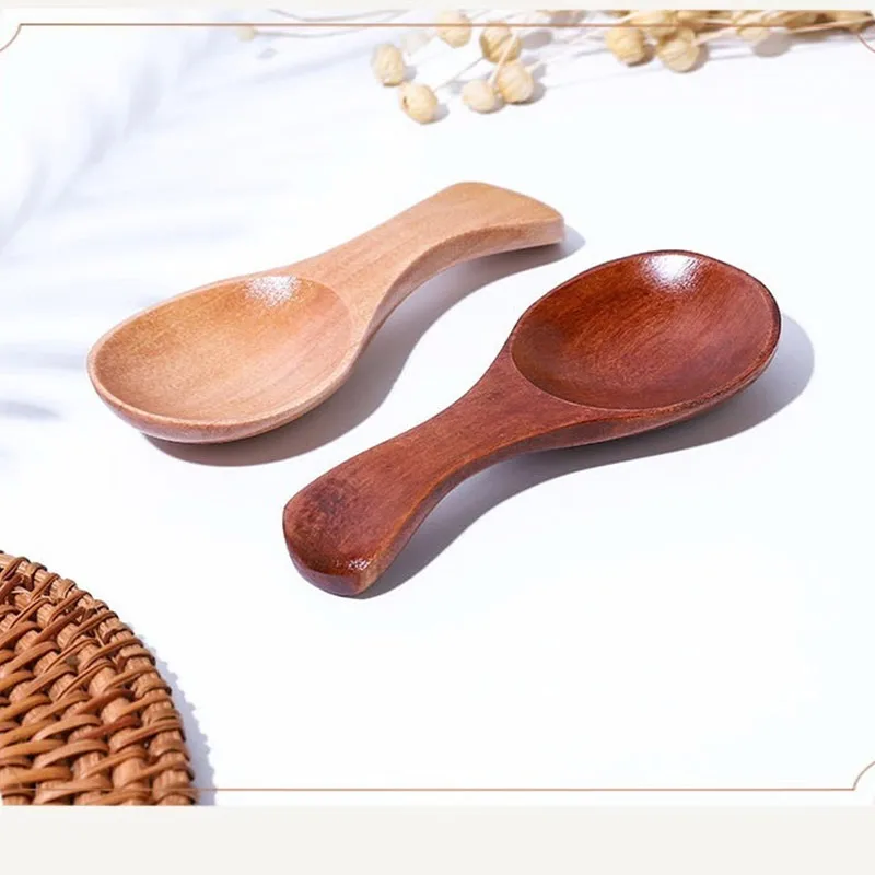 Mini Wooden Spoons Short Handle Kitchen Spice Condiment Spoon Coffee Sugar Teaspoons Kids Wood Scoops Kitchen Accessories