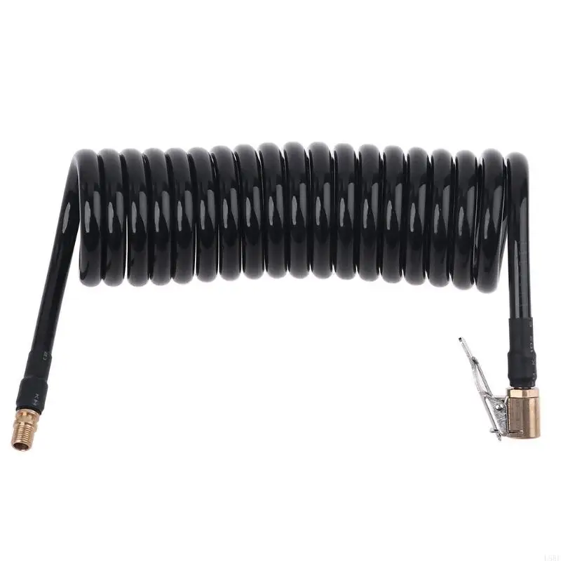 L5BF Heavy Duty Coiled Air Hose Polyurethane Air Compressor Coil Hose Stretch 3 Meters Length Fitting for Industrial Black