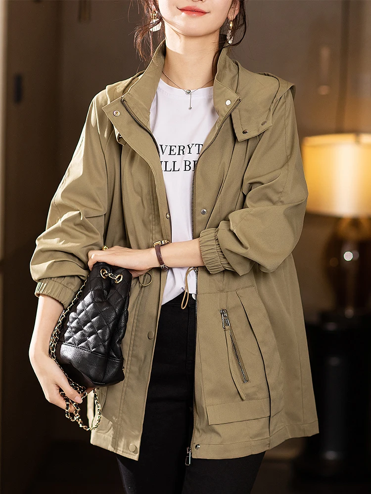 

SuperAen Fashion Coat Women's Spring 2024 High Waist Hooded Jacket