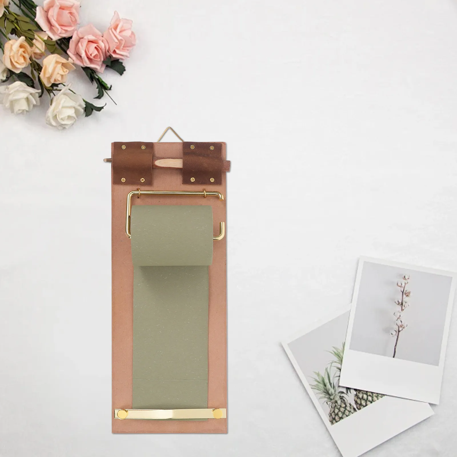 1Set Vintage Wall Mounted Notepad Board Paper Roll Holder Memo Note Holder Wooden Pen Grocery List Office Kitchen