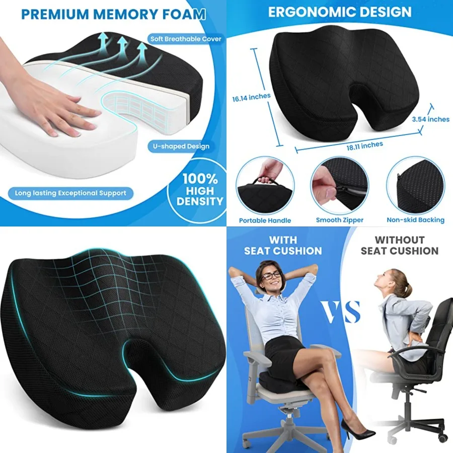 

Seat Cushion, Office Chair Cushions, Car Seat Cushion, Non-Slip Sciatica Back Coccyx Tailbone Pain Relief Chair Pad for Compute