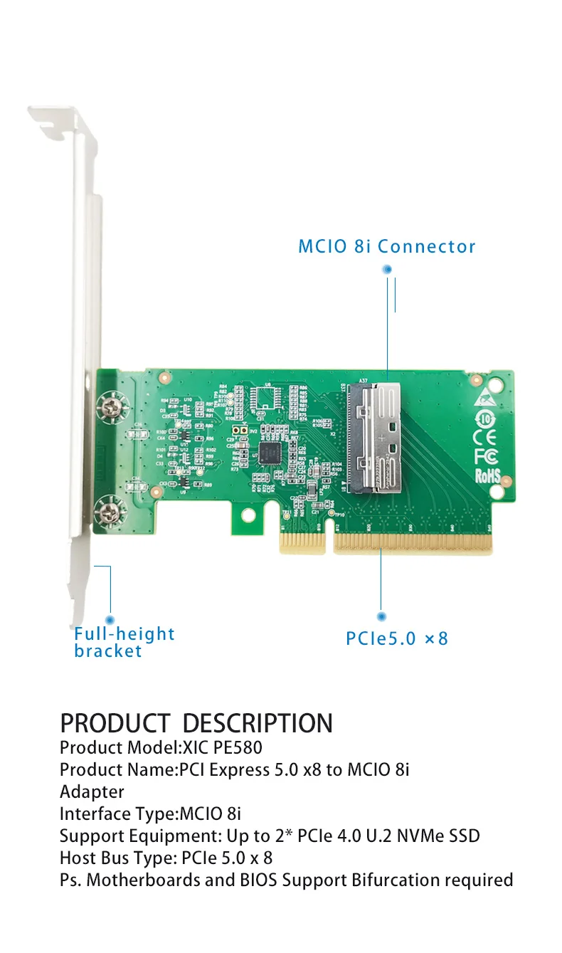 PCIe5.0 X8 zu MCIO 8i NVMe Adapter – Detail 2