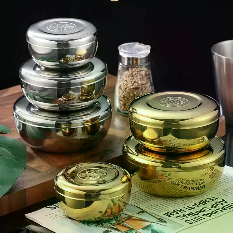 Stainless Steel Bowl Korean Big Cooked Rice Bowl With Cover Single Layer Steamed Rice Bowl Child Anti-Scalding/fall Tableware