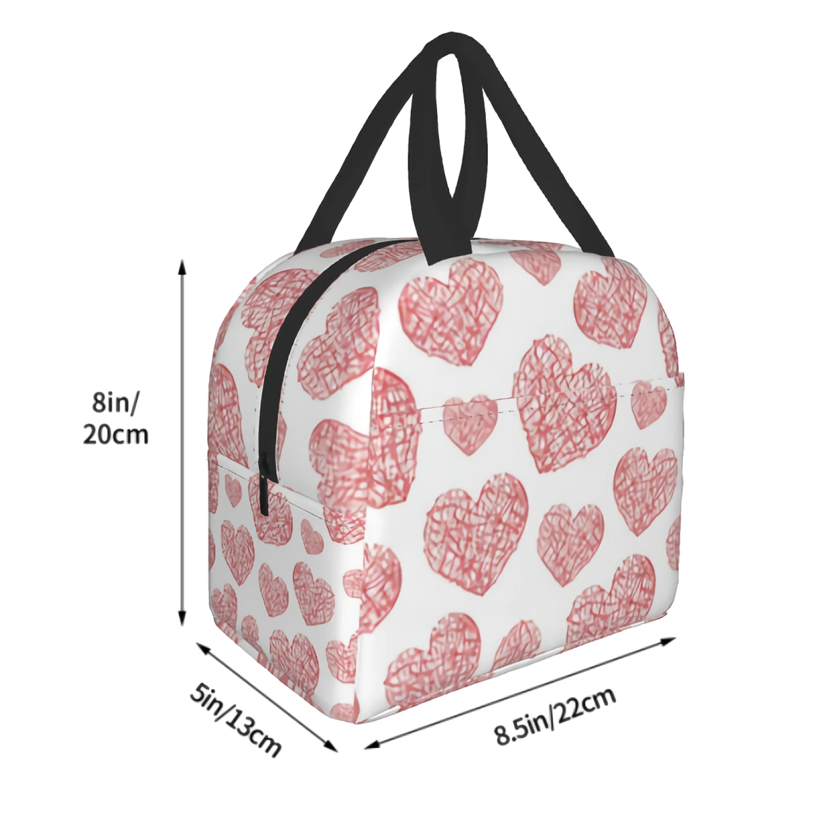 Reusable Insulated Lunch Bag for Women Men Leakproof Cooler Tote Bag Red Love Heart Freezable Lunch Box for Work Picnic Beach