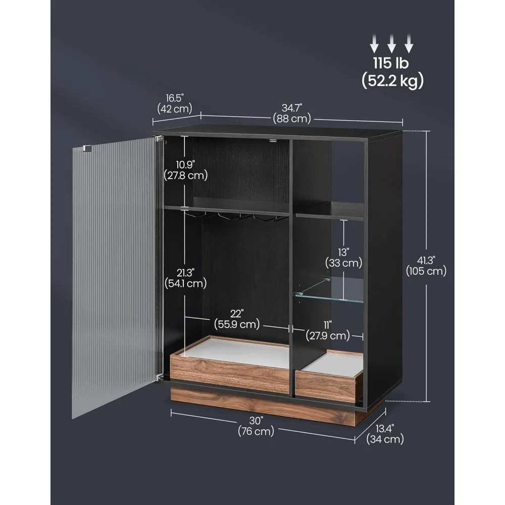 Kabinet Bar anggur dengan lampu, Kabinet papan samping LED dengan penyimpanan anggur, Kabinet Bar kopi untuk minuman keras, dengan tempat kaca