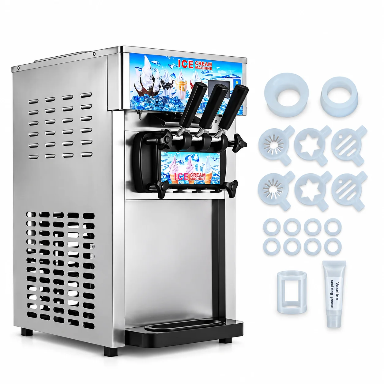 SIHAO Commercial Soft Serve Ice Cream Machine 3 Flavors Pre-Cooling Tabletop Big Capacity ZM-A168 for Cafes Snack Dessert Shops