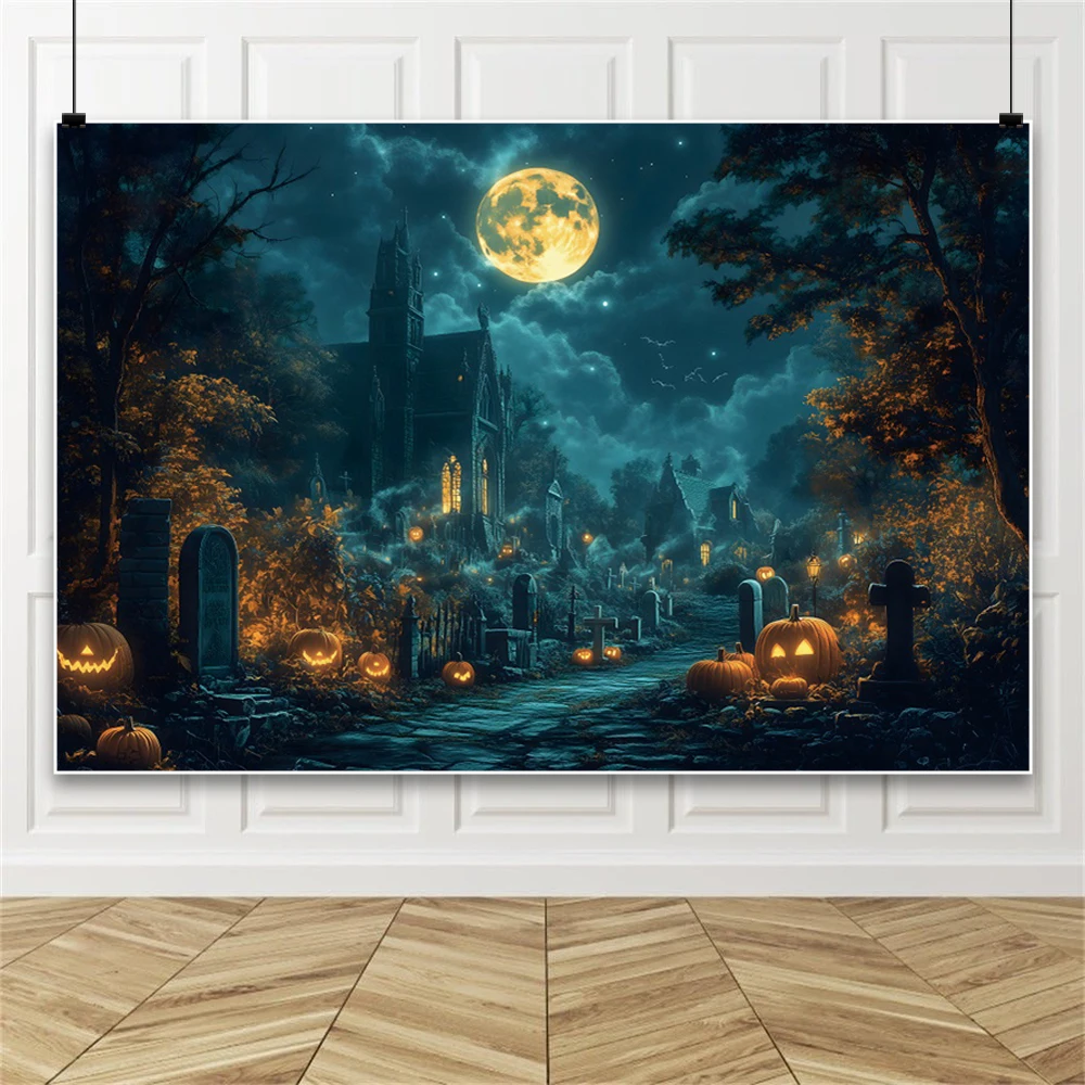 Хэллоуин замок тыква фонарь фон ткань аксессуары для фотосъемки круглая луна летучая мышь кладбище ведьма фон для фотографии