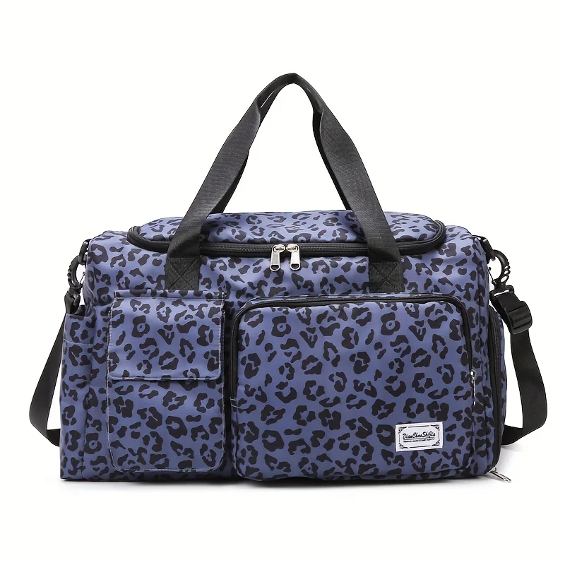 Large Size Large-Capacity Leopard Print Travel Duffel Bag with Multiple Compartments, Shoe Compartments And Spacious Overnight Carry-On Design-Durable Nylon Leisure Sports Fitness Bag, Suitable for Women, Gym, Travel, Weekend Travel, Fitness Bag view 5