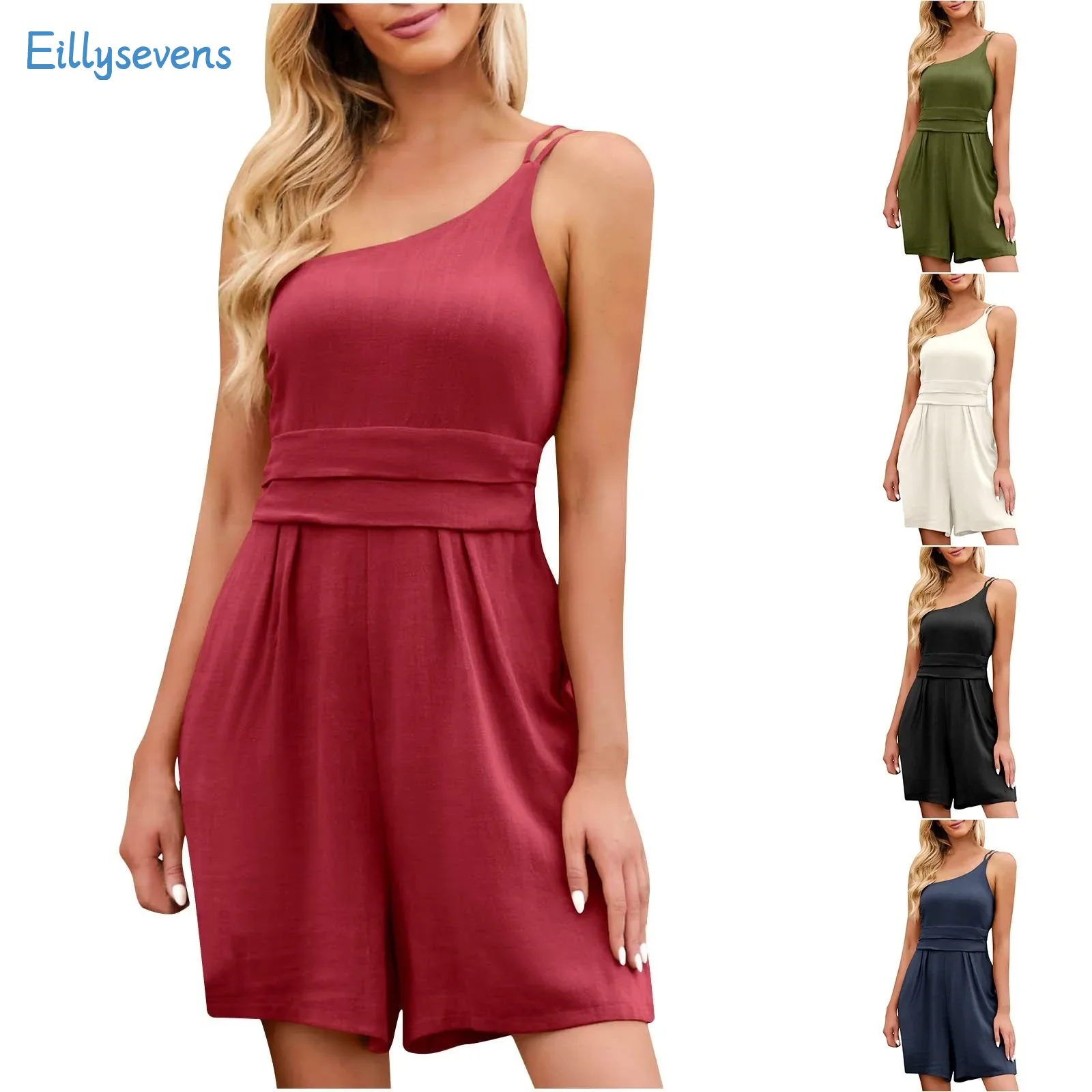 

Women Shorts Jumpsuit Casual Solid Slim Fit Pleated Sleeveless Single Back Strap Jumpsuit High Waist Comfy Loose Shorts Rompers