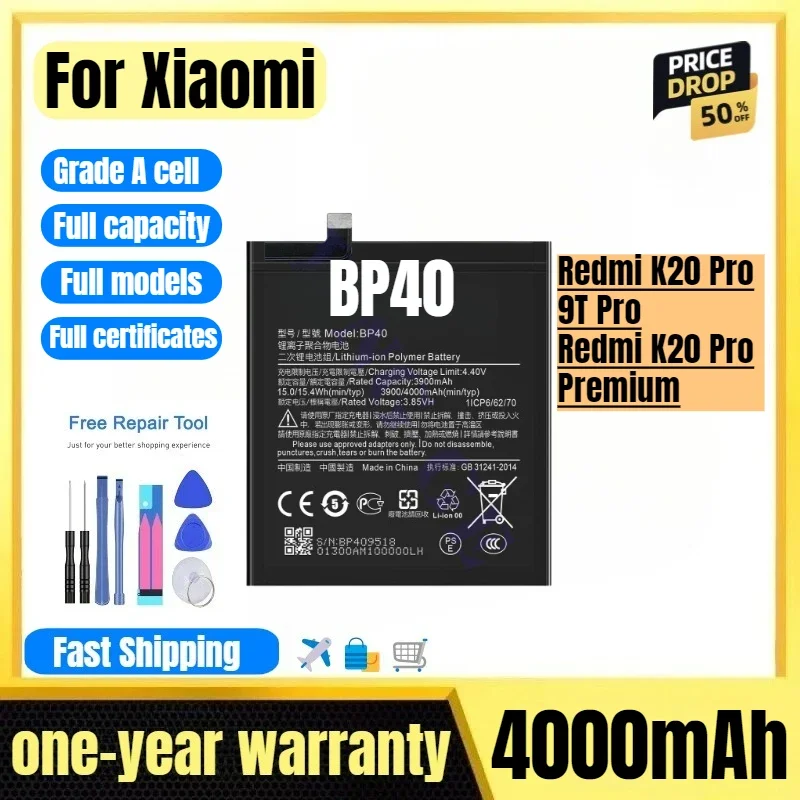 BP40 for Xiaomi Redmi K20 Pro/9T Pro/Redmi K20 Pro Premium Phone Battery High Quality High Capacity  Replacement Bateria