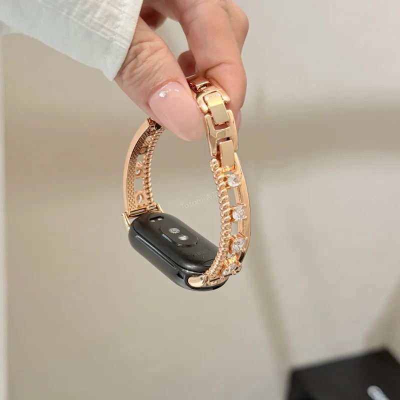 Diamond studded metal bracelet suitable for watch straps Xiaomi Band 8Pro/9Pro，For Mi band 3/4/5/6/7，8/8NFC/9/9NFC/10/10NFC，For