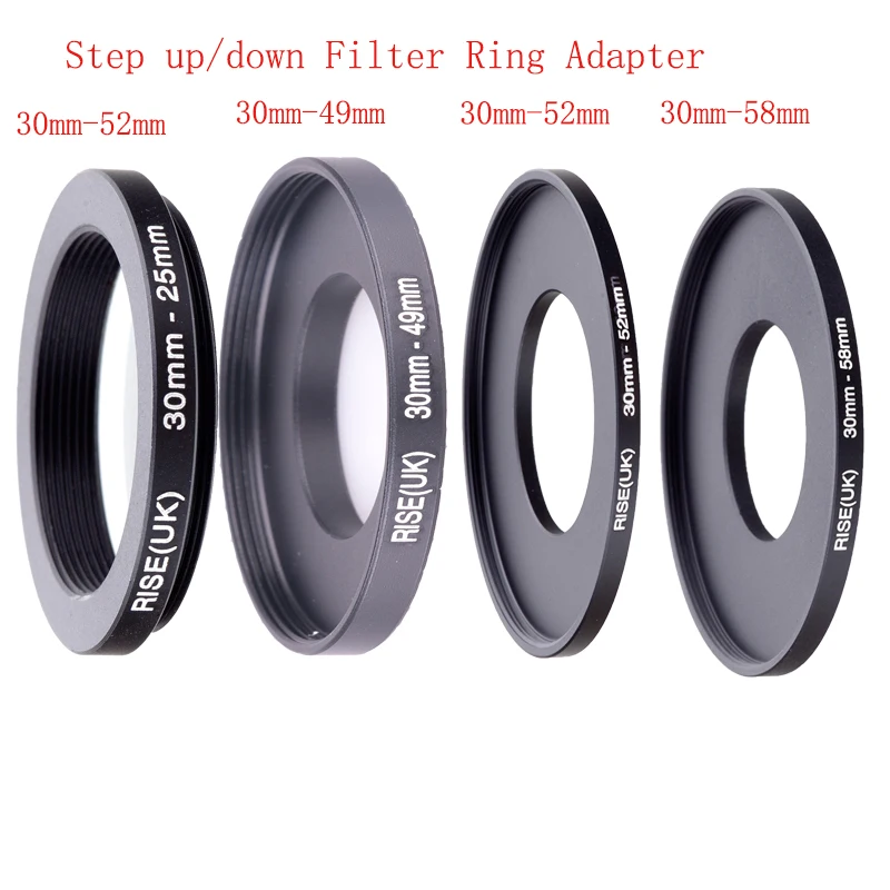 Camera Lens Filter Adapter Ring Step Up or Down Ring Metal 30-25/30-26/30-28/30-34/30-37/30-42/30-46/30-49/30-52/30-55/30-58 mm