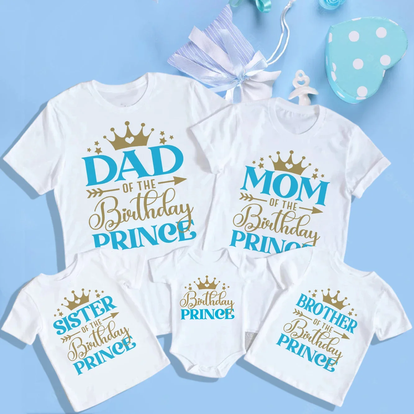 Birthday Prince Family Matching Clothes Mother Father Kids T Shirts Tops Baby Bodysuit Boys Birthday Party Look Outfits T-shirts