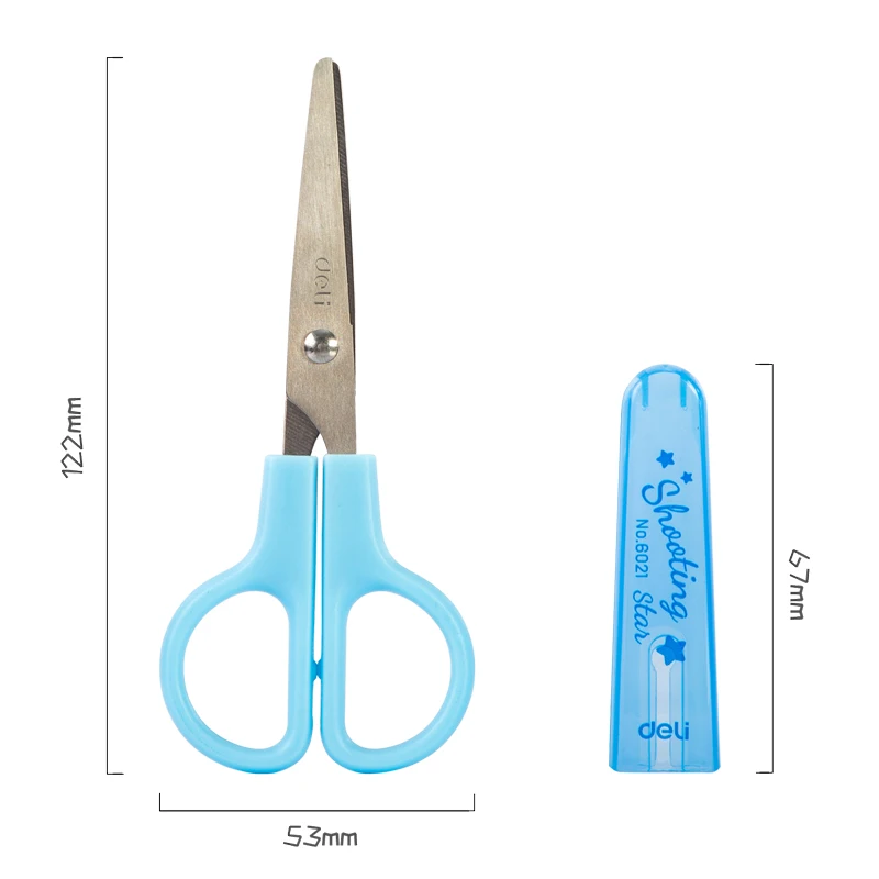 DELI Safty Scissors for Kids Student DIY Paper Scissors 122mm With Sleeve Cutting Tool Stationery