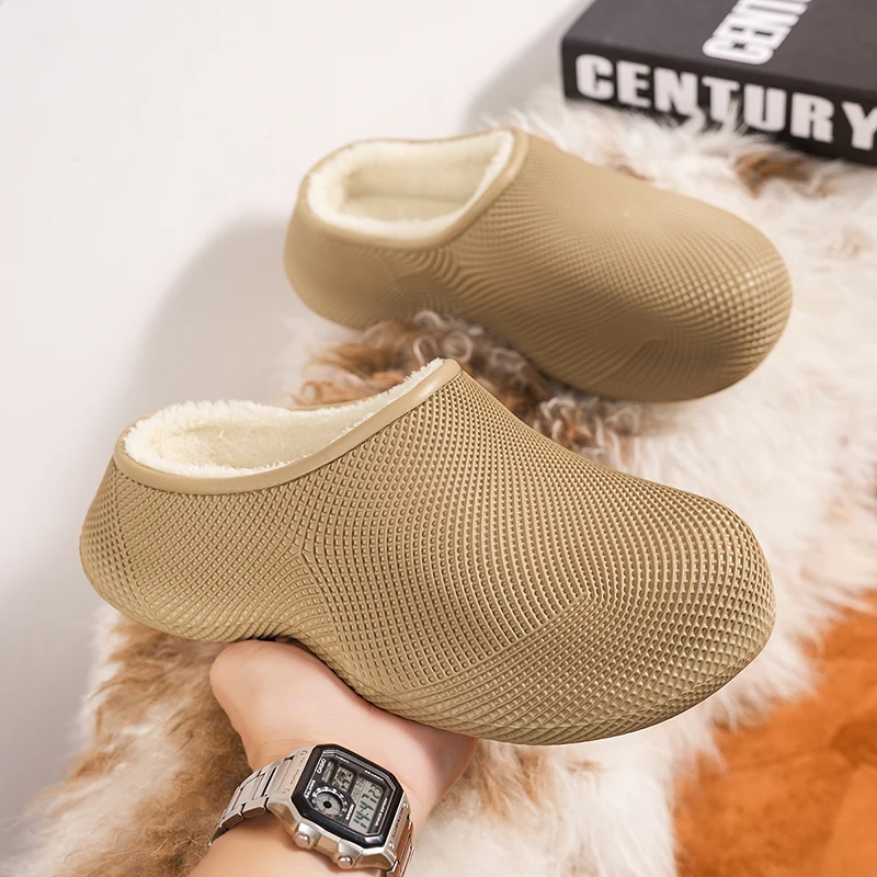 Men's & Women's Couple One‑Piece EVA Closed‑Toe Mule Slippers, Fleece‑Lined Thick Plush Lining, Thick‑Sole Anti‑Slip Warm House