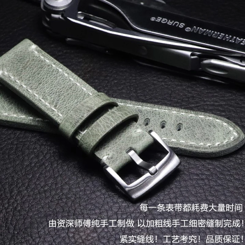 18 19 20 21 22mm Grey Handmade Wrist Band First-Rate Cowhide Leather Watchband Retro Bracelet Men Straps GENUINE LEATHER Belt