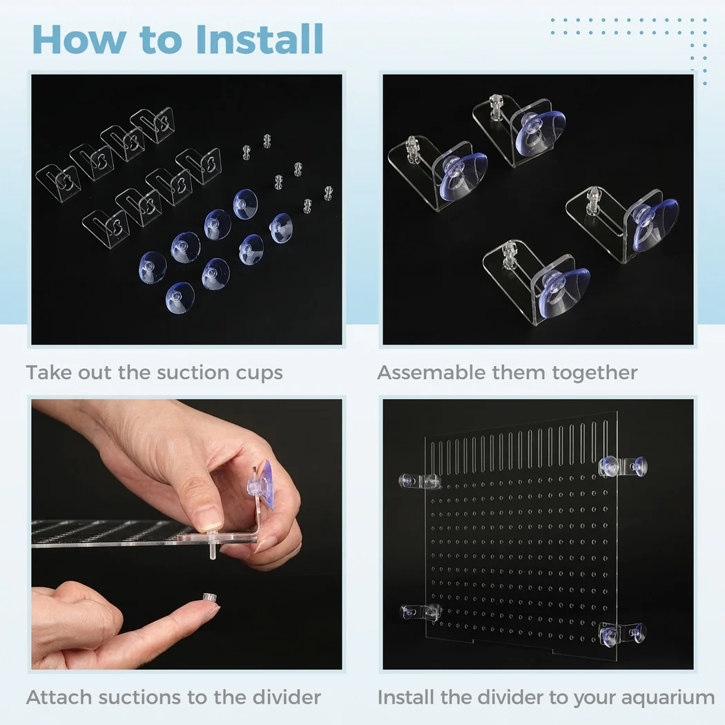 Imagem -06 - Acrílico Fish Tank Divisores com Ventosas Placa de Isolamento Claro Fácil de Instalar Aquário Pcs