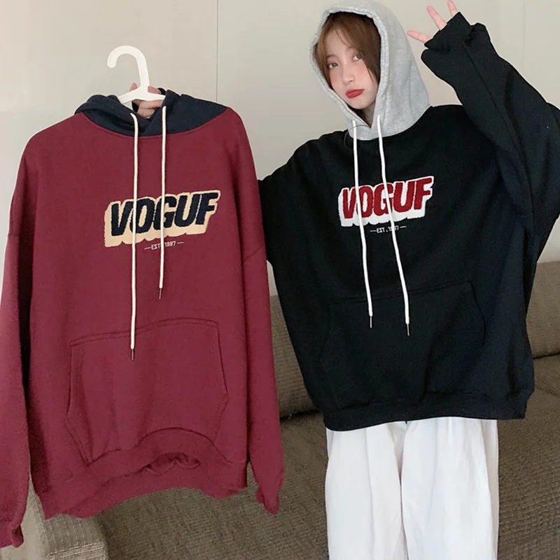 Women Oversized Sweatshirts Y2k Streetwear Preppy Street Wear Korean Couples Retro Hoodies Long Sleeve Casual Hooded Letter Tops