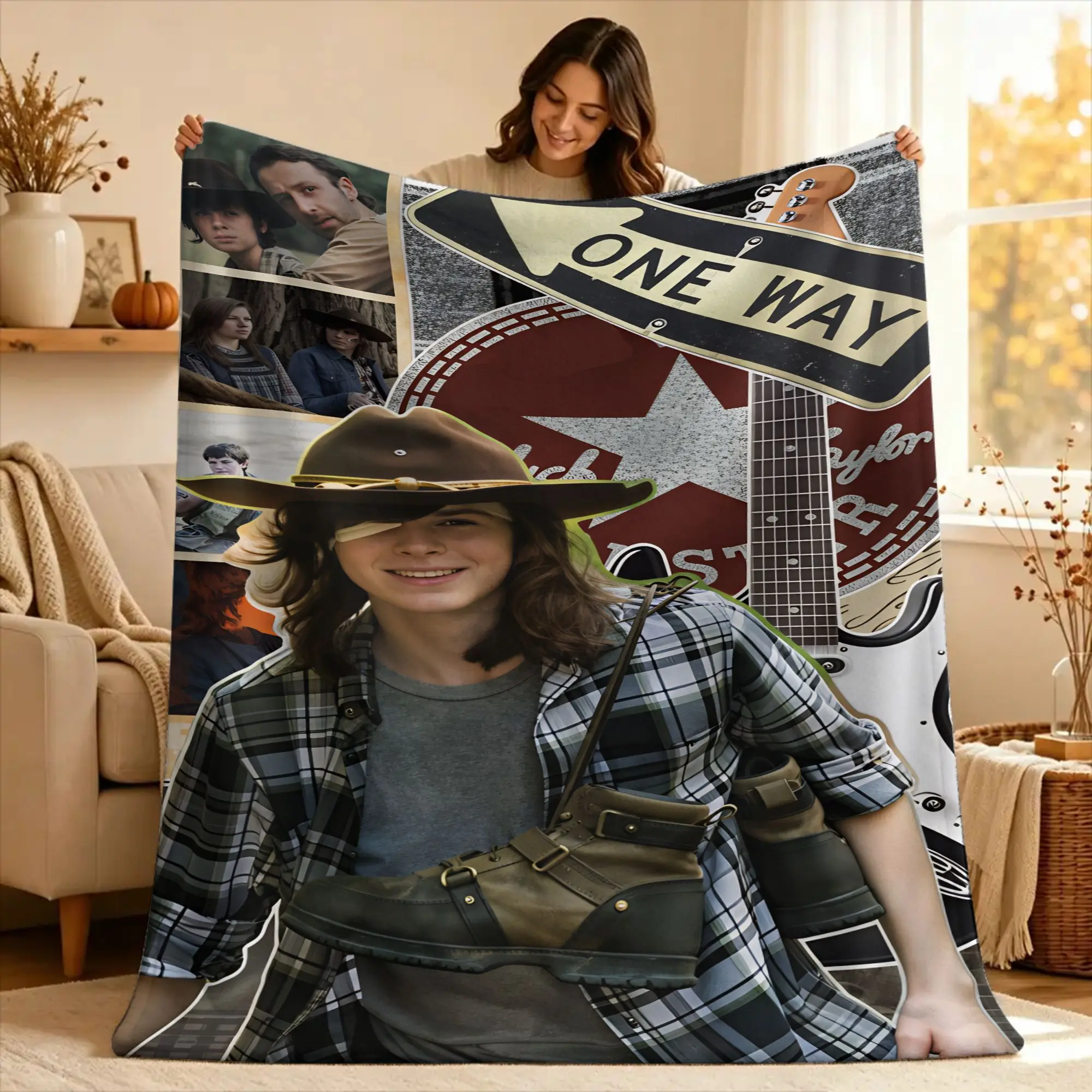 The Walking Dead Carl Grimes Blanket Plush Throw Blanket For Couch Chair Sofa Bed Travel Office Flannel Bedspread Bed Cover